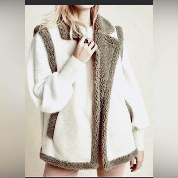 Anthropologie Akemi + Kin faux suede shearling vest in Cream & Brown One Size - Picture 1 of 9